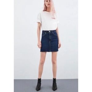 Zara Dark Wash Denim Mini Skirt High Waist Super Stretch M Jean Skirt